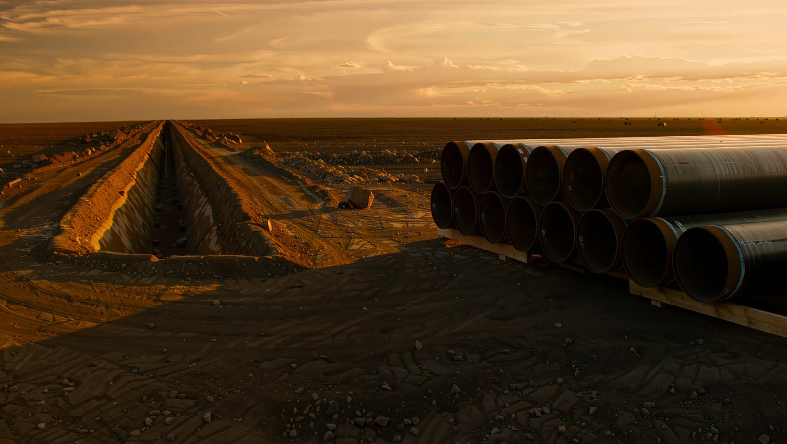 Pipeline right-of-way at golden hour